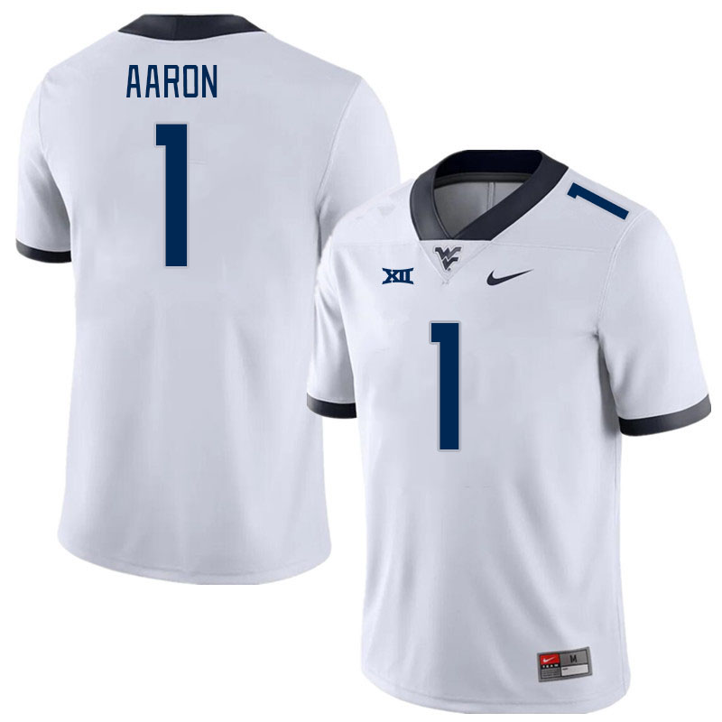 Men #1 Jeremiah Aaron West Virginia Mountaineers College Football Jerseys Stitched Sale-White